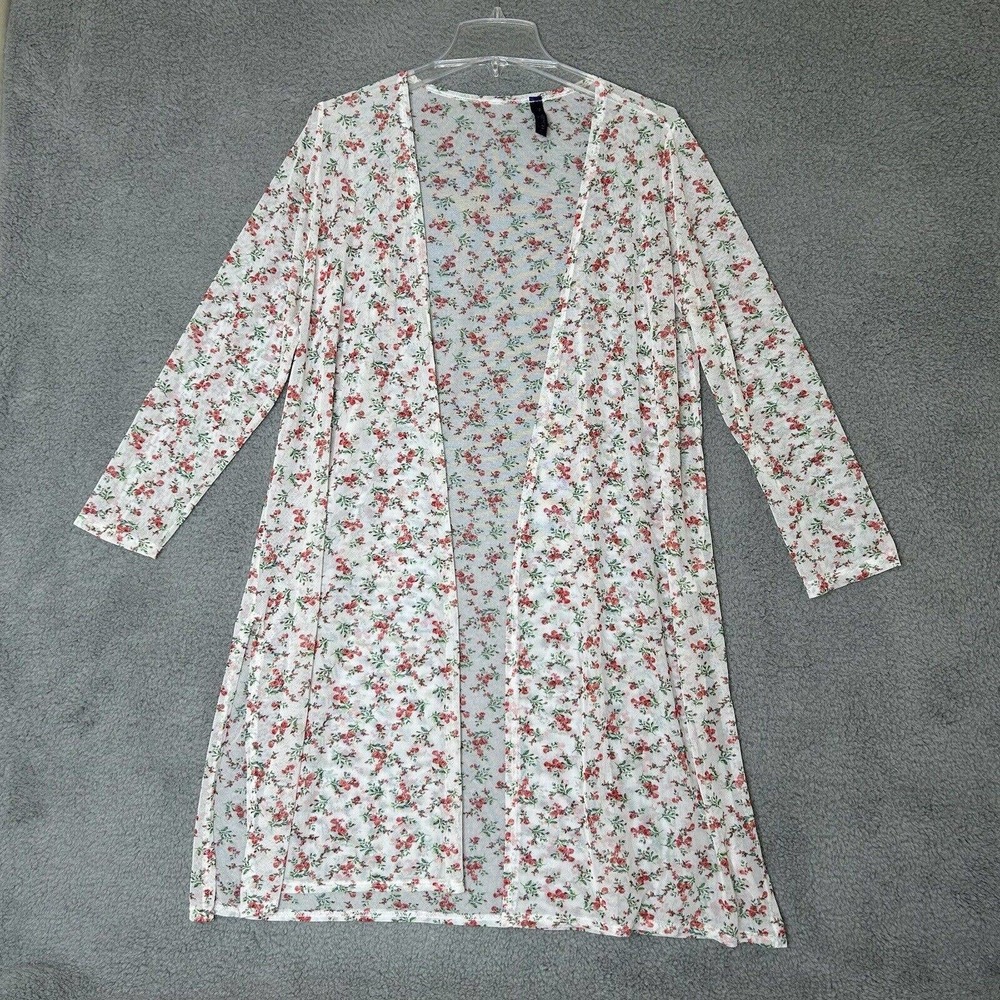 Soft Stitch Duster Womens 2X Floral Sheer Open Cardigan Longline Long Sleeves